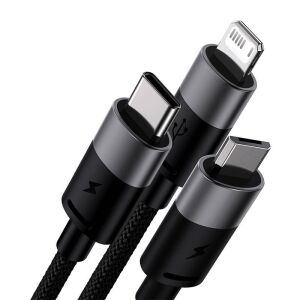 Baseus StarSpeed 3 az 1-ben töltőkábel USB - USB-C + Micro + Lightning, 3,5A, 1.2m, fekete 142437529 - Adatkábel