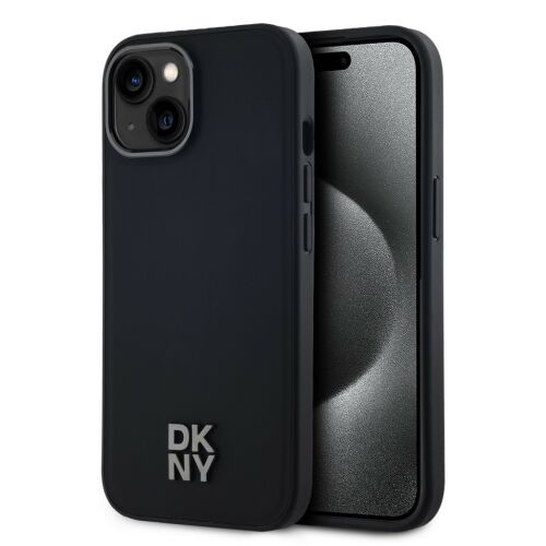 DKNY Fekete PU Bőr iPhone 14 MagSafe Tok Stack Logóval - DKNY