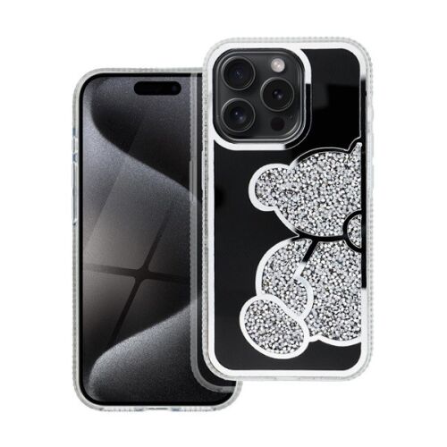 Teddy Bear iPhone 13 Pro ezüst csillogó tok képernyővédővel - Telefontok