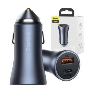 Baseus Golden Contactor Pro autós szivargyújtó töltő, USB-A + USB-C, QC4.0, PD, SCP, 40W, szürke 142447584 - Autós töltő