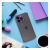 Mini Bumper lila szilikon keret iPhone 14-en asztalon