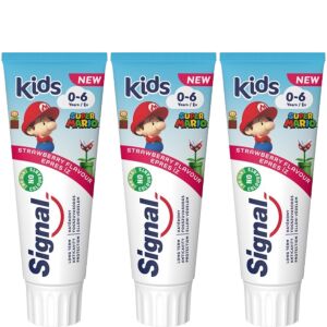 Pasta de dinți Signal Kids cu aromă de căpșuni 3x50ml, Ediție Super Mario pentru copii 0-6 ani - Pastă de dinți
