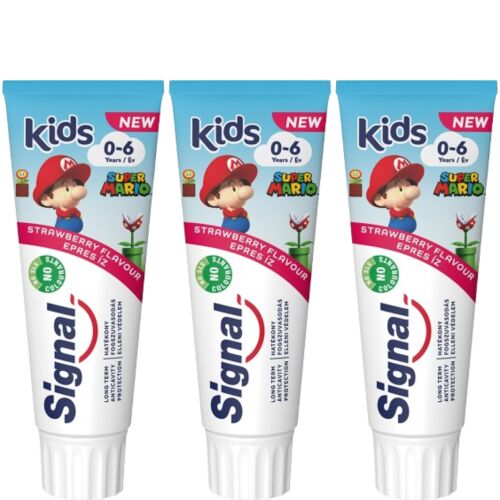Signal Kids Strawberry Toothpaste 3x50ml, Super Mario Edition for ages 0-6