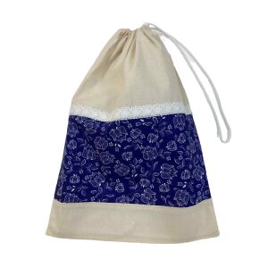 MK Bea Behúzós kenyeres zsák – natúr pamut kék tulipán mintával, csipkével és PUL béléssel