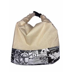 MK Bea Füles kenyeres zsák – bézs pöttyös képregény mintás szegéllyel, PUL béléssel
