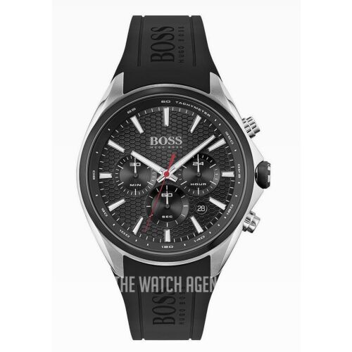 Hugo Boss 1513855 Herren Chronograph Uhr mit schwarzem Silikonarmband und silbernem Gehäuse
