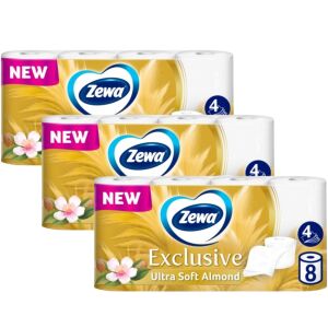 Zewa Exclusive Almond Blossom toaletni papir, 3 pakiranja po 8 rola, 4-slojni - Papirnata konfekcija