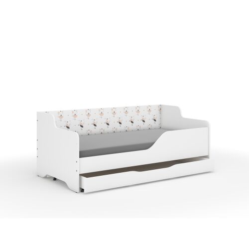 LILU 160x80cm Fehér Gyerekágy Egérke Mintával, Tárolófiókkal