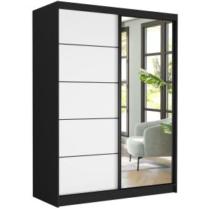 Gardróbszekrény Rivano VI. 150x200x60cm tükörrel, fekete-fehér