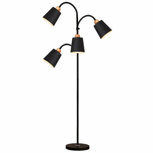 FLOER-100 modern fekete állólámpa négy állítható lámpával fehér háttérrel.