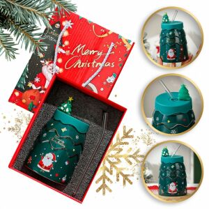 Weihnachtsbecher - Set mit Silikondeckel und Strohhalm 400ml, grün kb06zie. 142473533 - Gläser