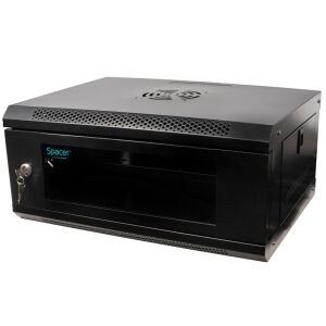 Szafa rack Spacer 4U 19 cali do montażu na ścianie, czarna - Szafa rack
