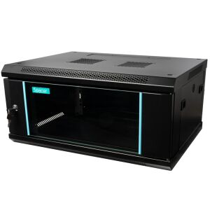 Szafa Rack 4U do montażu na ścianie Spacer, 600x450mm, Czarna z szklanymi drzwiami - Szafa rack