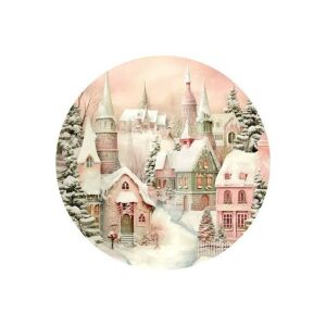 Nyomtatott fa tábla koszorú közép - Pasztell házak 11,8cm