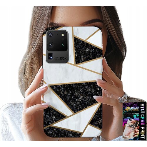 ETUI CASE PRINT Samsung Galaxy S20 Ultra telefontok elegáns, modern, geometrikus dizájnnal, fekete, fehér és arany színben - Telefontok
