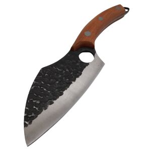 Hackmesser, japanisch, DEPOX®, handgeschmiedet, durchgehender Erl 27 cm, Edelstahl, Holzgriff, Lederscheide 142517072 - Pfannen, Abendessen, Küchenmesser, Besteck-Sets und Töpfe