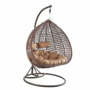 Pepita Natura kétszemélyes barna technorattan függőfotel állvánnyal és fejtámlával - Kert