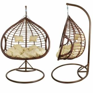 SmileHome XXL barna-bézs kétszemélyes függőfotel állvánnyal és anélkül - Függőfotel