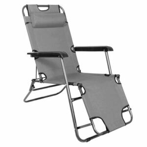Springos Gray Folding Sun Lounger with Pillow - Sun Lounger & Deck Chair