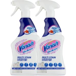 Two bottles of Vanish Oxi Action Multi Stain Whites Pre-Treat Spray, 2x500ml - Fabric Whitener