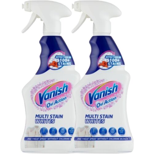 Two bottles of Vanish Oxi Action Multi Stain Whites Pre-Treat Spray, 2x500ml
