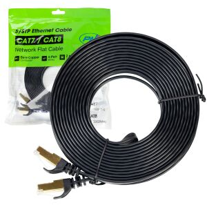 Płaski kabel sieciowy S/STP CAT7 PNI U7075B, 2 x RJ45, 4 pary żył, 32AWG, miedź, 10 Gbps, 600 MHz, 7,5m, czarny 142542732 - Kabel UTP