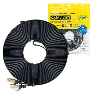Płaski kabel sieciowy S/STP CAT7 PNI U7150B, 2 x RJ45, 4 pary żył, 32AWG, miedź, 10 Gbps, 600 MHz, 15m, czarny 142542743 - Kabel UTP