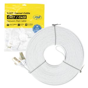 Plochý sieťový kábel S/STP CAT7 PNI U7150W, 2 x RJ45, 4 páry vodičov, 32AWG, medený, 10 Gbps, 600 MHz, 15m, biely 142542827 - UTP káble