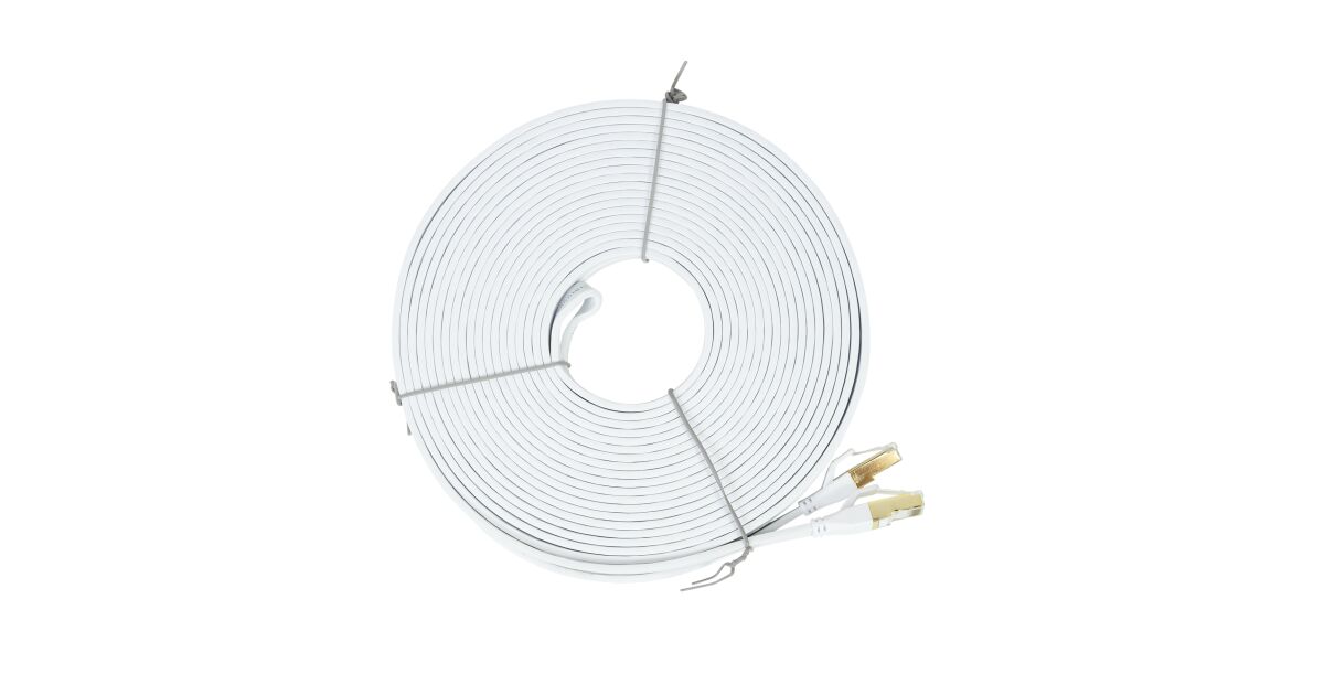PNI Cavo Di Rete Piatto CAT8 S/STP 5m | 40 Gbps, 2000 MHz, 28AWG, Rame Integrale, RJ45 | Schermato, Bianco, Ideale Per Gaming E Streaming