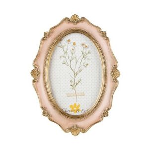 CLEEF.2F0994 Ovál képkeret rózsaszín, arany színű díszítéssel, 15x2x20/10x15cm, műanyag 142544683 - Képkeret
