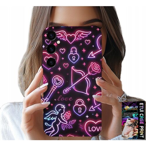 World Case Samsung Galaxy A55 5G telefontok Valentin-nap témájú neon dizájnnal, szívekkel, Cupidó nyilával és szerelmi szimbólumokkal - HDD és GPS tok