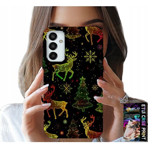 World Case Samsung Galaxy M13 4G telefontok rénszarvas, hópihe és karácsonyfa mintával - Telefontok