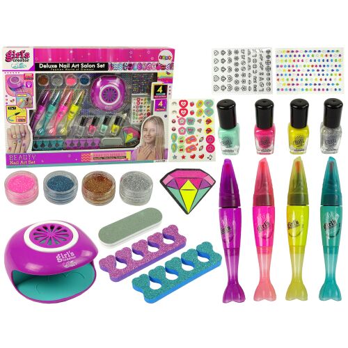 Girl's Creator Deluxe Körömművészeti Szalon Készlet körömlakkokkal, csillámokkal, matricákkal, körömszárítóval és eszközökkel