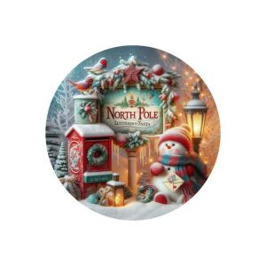 Nyomtatott fa tábla koszorú közép - North pole11,8cm