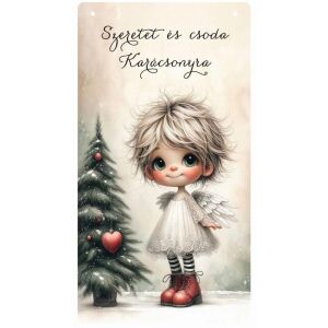 Nyomtatott fa tábla - Angyalkás akasztós tábla