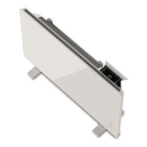 Angled view of Fashion Tv by Berlinger Haus Electric Glass Heater with digital display - Electric fireplace, Dehumidifier, Space Heater, Electric Heating Panel and Wood-burning fireplace