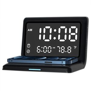 Ceas deșteptător digital 3 în 1 cu încărcător wireless, oglindă cu temperatură de 15 W 142577058 - Ceasuri alarme