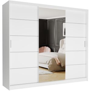 Norvio I fehér gardróbszekrény tolóajtókkal és tükörrel - Előszoba bútor