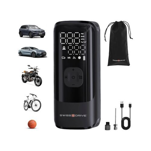 Compresor portabil de aer Swiss Drive 150 PSI cu accesorii și exemple de utilizare