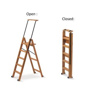 Arredamenti Italia Tuscania 5 сгъваема стълба от черешово дърво, отворена и затворена гледка - Стълба и стойка