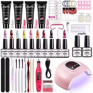 Pepita nail kit for beginners - gel polish, poly gel, UV/LED lamp, nail grinder, decorative elements  