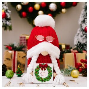 Skřítek stojaci červený v okuliaroch vianoce 24 cm ksn167
