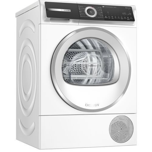 Szögletes nézet a Bosch Serie 6 9kg Hőszivattyús szárítógépről WQH246D3BY