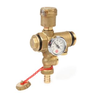 Giacomini R554DY005 köztes elosztó egység fűtés/hűtés elosztóhoz, automata légtelenítővel, leeresztő csappal és hőmérővel 142607279 - Giacomini