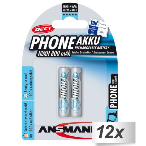 Ansmann Phone maxE NiMH Micro AAA 800 mAh Újratölthető elem (12x2/csomag) 142639463