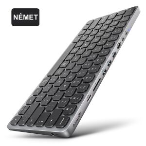 Axagon HMC-KB Hub / Vezetékes Billentyűzet - Német (GE) - Ezüst / Fekete 142640064 - AXAGON