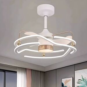 Modern LED mennyezeti ventilátoros lámpa távirányítóval, közelről. - Mennyezeti ventilátor