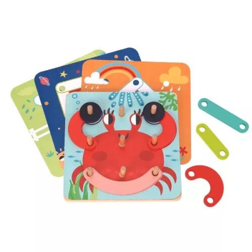 Tooky Toy Primul puzzle creativ din lemn, jucărie educativă pentru copii mici, design crab