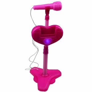Játékmikrofon różowy mikrofon zabawkowy z regulowanym statywem i uchwytem na telefon w kształcie serca - Manyuk Toys