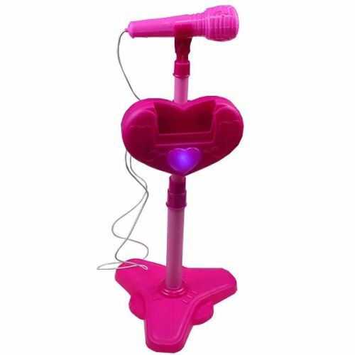 Játékmikrofon розов микрофон играчка с регулируема стойка и държач за телефон във формата на сърце